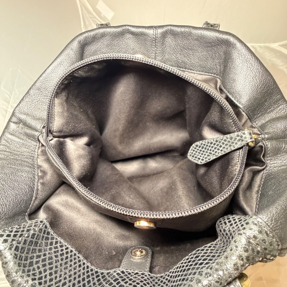 Coach Ashley Carry all Bag Black Pebbled Leather Snakeskin Trim Gold F19243 - Picture 15 of 15